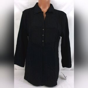 KAREN SCOTT Classic Black Button-Down Blouse size L Used.